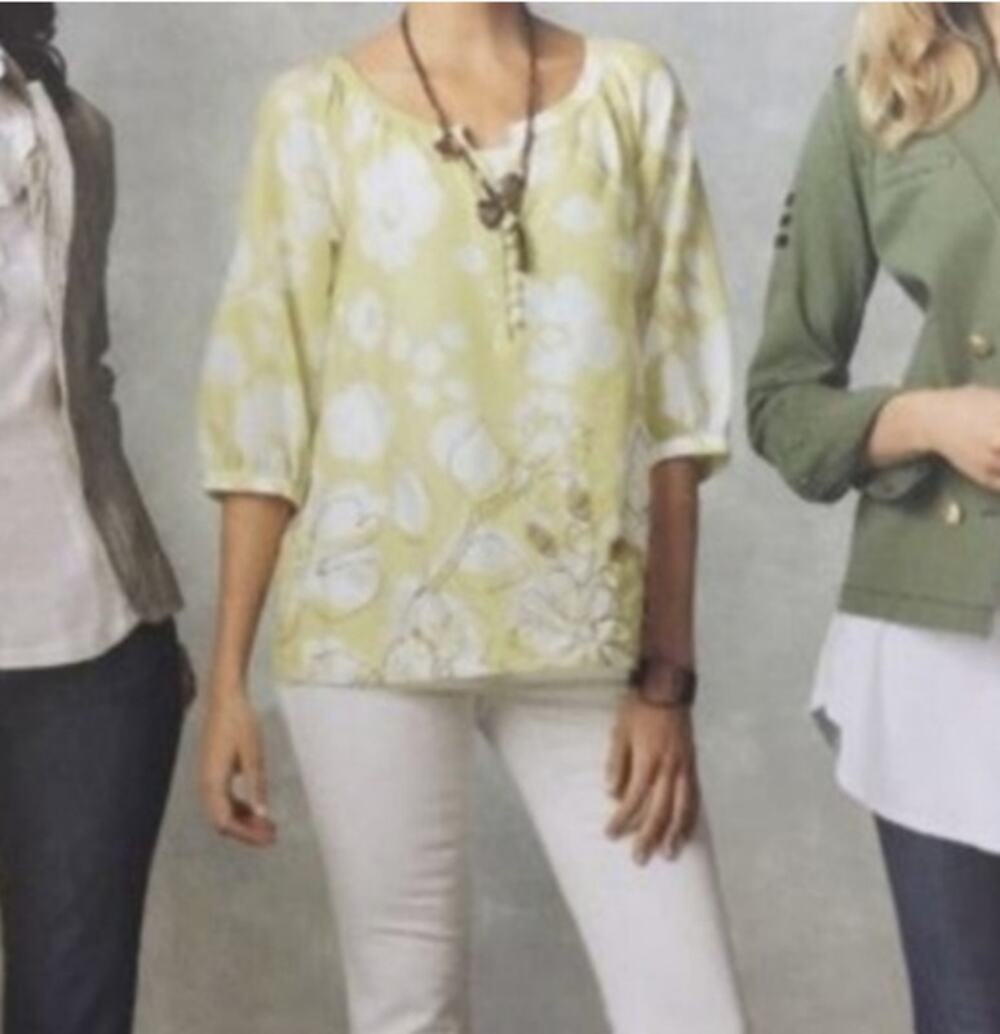 CAbi 362 Blouse Songwriter Yellow Floral Large